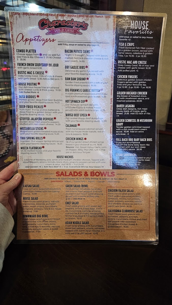 Character's Pub & Grill Menu - Image 1