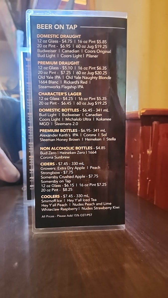 Character's Pub & Grill Menu - Image 2